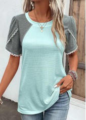 Light Blue Patchwork Short Sleeve T Shirt