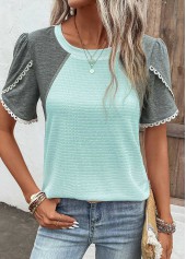 Light Blue Patchwork Short Sleeve T Shirt