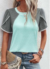 Light Blue Patchwork Short Sleeve T Shirt