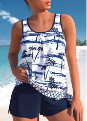 Patchwork Mid Waisted Tropical Plants Print Tankini Set