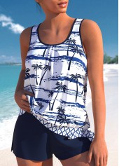 Patchwork Mid Waisted Tropical Plants Print Tankini Set | thumb picture 