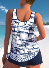 Patchwork Mid Waisted Tropical Plants Print Tankini Set | thumb picture 