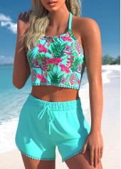 Tassel High Waisted Floral Print Cyan Bikini Set | thumb picture 