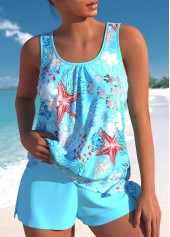 Sky Blue High Waisted Marine Life Print Tankini Set