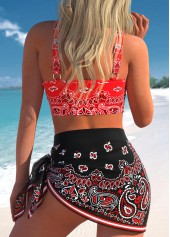 Mesh High Waisted Tribal Print Red Bikini Set | thumb picture 