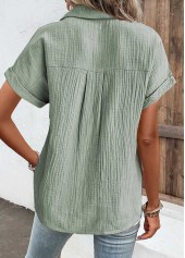Sage Green Pocket Short Sleeve Shirt Collar Blouse | thumb picture 
