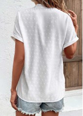 White Patchwork Short Sleeve Split Neck Blouse | thumb picture 