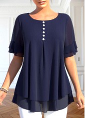 Navy Layered Short Sleeve Fake Two Piece Twinset