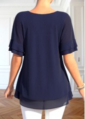 Navy Layered Short Sleeve Fake Two Piece Twinset | thumb picture 