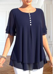 Navy Layered Short Sleeve Fake Two Piece Twinset | thumb picture 