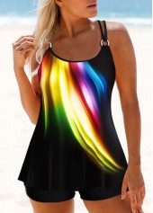 Circular Ring Ombre Black Tankini Set