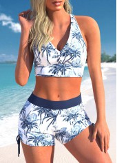 Three-piece Mid Waisted Tropical Plants Print Tankini Set | thumb picture 