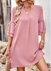 Pink Ruffle Patchwork H Shape Dress