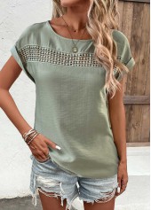 Sage Green Patchwork Short Sleeve Boat Neck Blouse