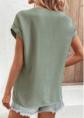 Sage Green Patchwork Short Sleeve Boat Neck Blouse | thumb picture 