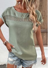 Sage Green Patchwork Short Sleeve Boat Neck Blouse | thumb picture 