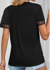 Black Patchwork Short Sleeve V Neck T Shirt | thumb picture 