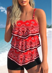 Asymmetry Paisley Print Red Tankini Top-No Bottom | picture 3