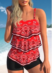 Asymmetry Paisley Print Red Tankini Top-No Bottom | picture 1