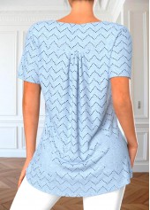 Light Blue Button Short Sleeve Round Neck Blouse