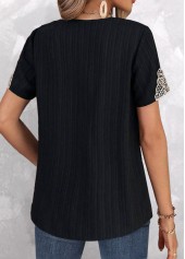Black Lace Short Sleeve V Neck T Shirt
