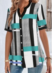 White Button Geometric Print Short Sleeve Blouse | thumb picture 