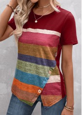 Red Split Striped Short Sleeve T Shirt | thumb picture 