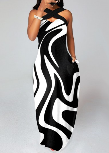 Modlily Plus Size Geometric Print Maxi O Shape Dress - 1X
