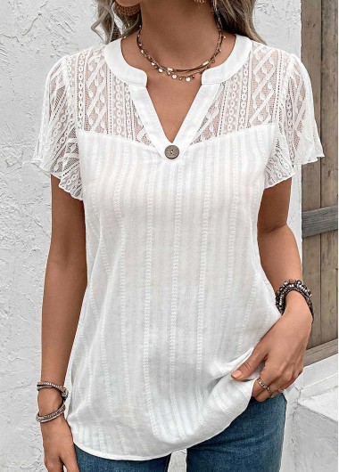 White Lace Short Sleeve T Shirt | modlily.com - USD 29.98