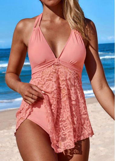 Modlily Lace Mid Waisted Pink Swimdress and Panty - XL