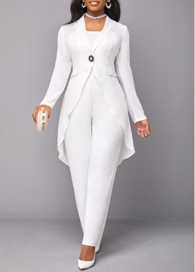 Modlily Plus Size White Button Long Sleeve Jumpsuit - 2X