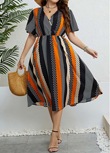 Modlily Multi Color Plus Size Short Sleeve Dress - XL