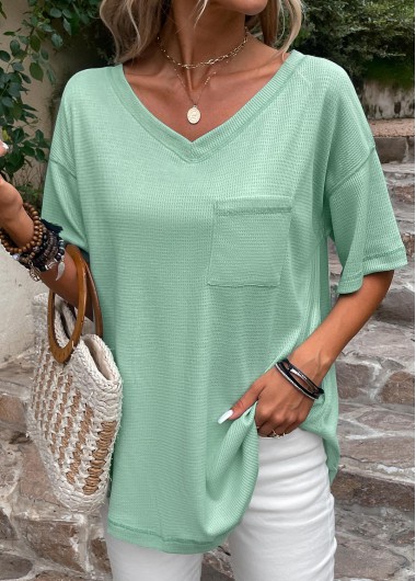 Mint Green Pocket Half Sleeve T Shirt | modlily.com - USD 27.98