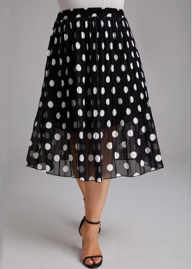Modlily Black Pleated Plus Size Polka Dot Skirt - 2XL