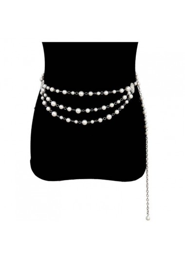 women clothes image of Silvery Color White Pearl Detail Belt