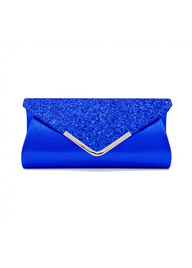 Modlily Royal Blue Magnetic Sequined V Design Evening Bag - One Size