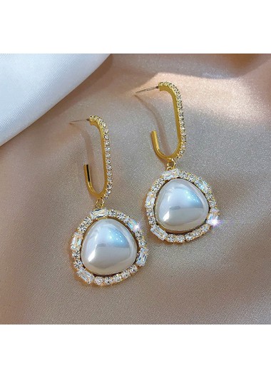 women clothes image of Gold Color Pearl Detail Rhinestone Earrings