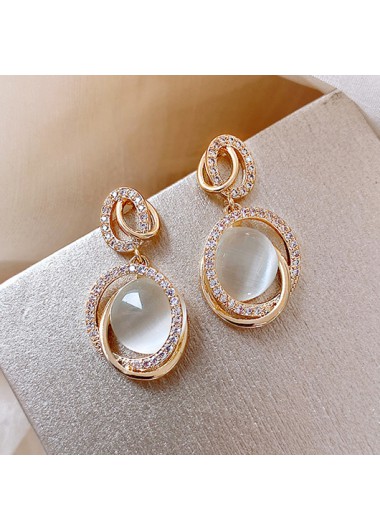 women clothes image of Gold Geometric Design Zircon Round Earrings