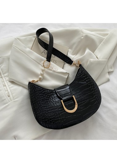 Modlily Black Pearl Design Zip Shoulder Bag - One Size