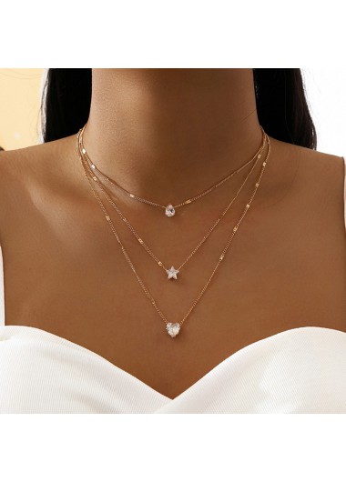 women clothes image of Golden Heart Star Alloy Layered Necklace