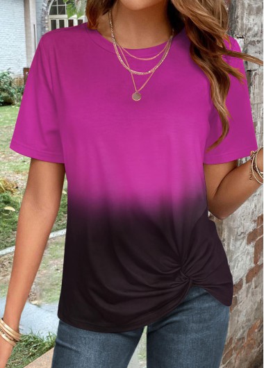 Modlily Purple Twist Ombre Short Sleeve T Shirt - M