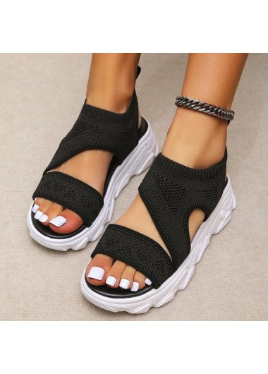 Modlily Black Open Toe Falt Elastic Sandals - 38