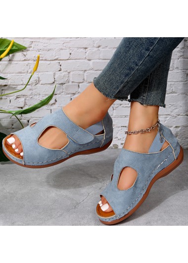 Modlily Blue Peep Toe Low Heel Sandals - 43