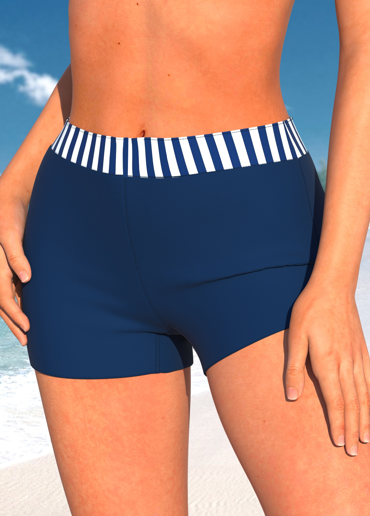 Mid Waisted Striped Navy Swim Shorts | picture 