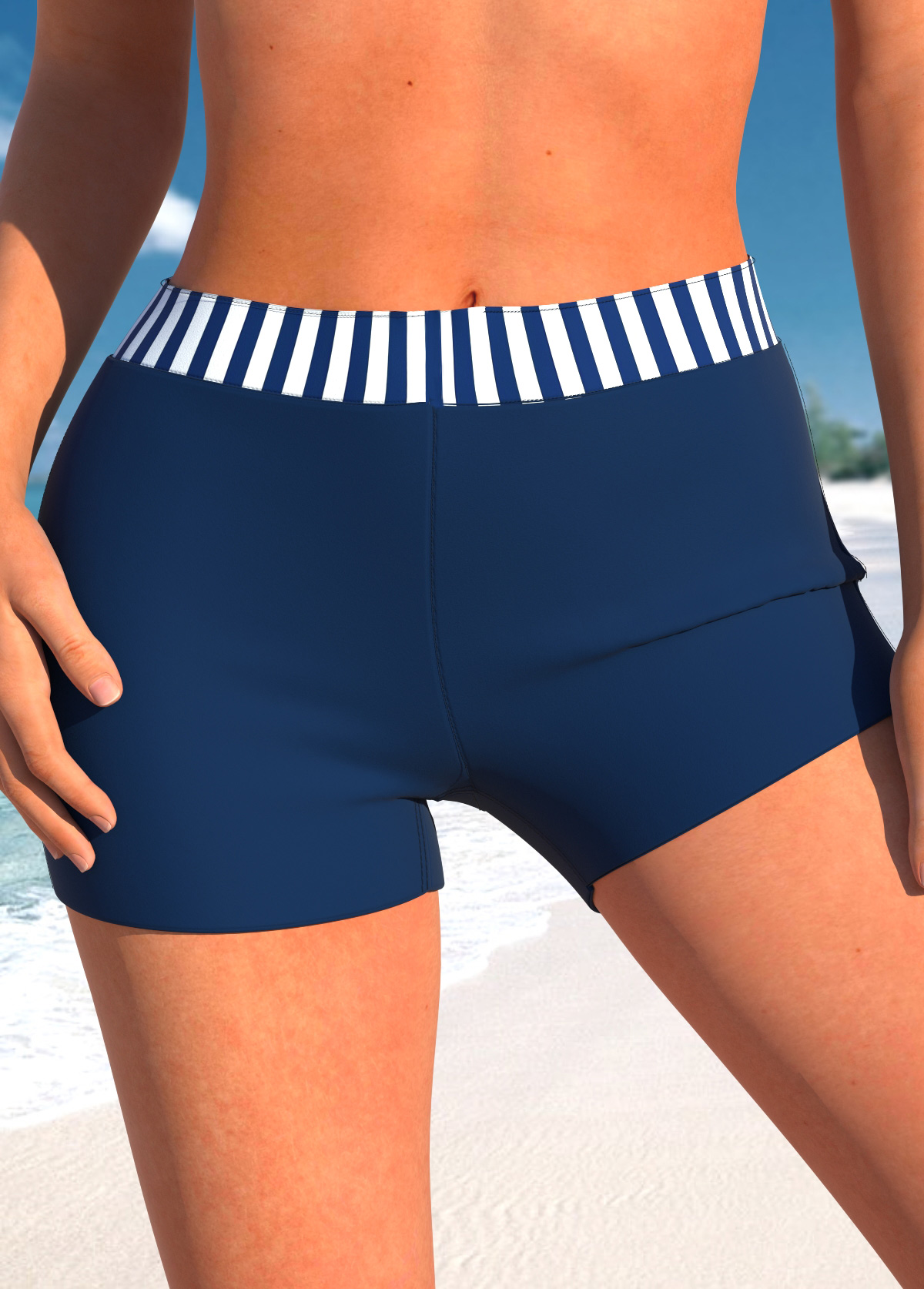 Mid Waisted Striped Navy Swim Shorts | picture 