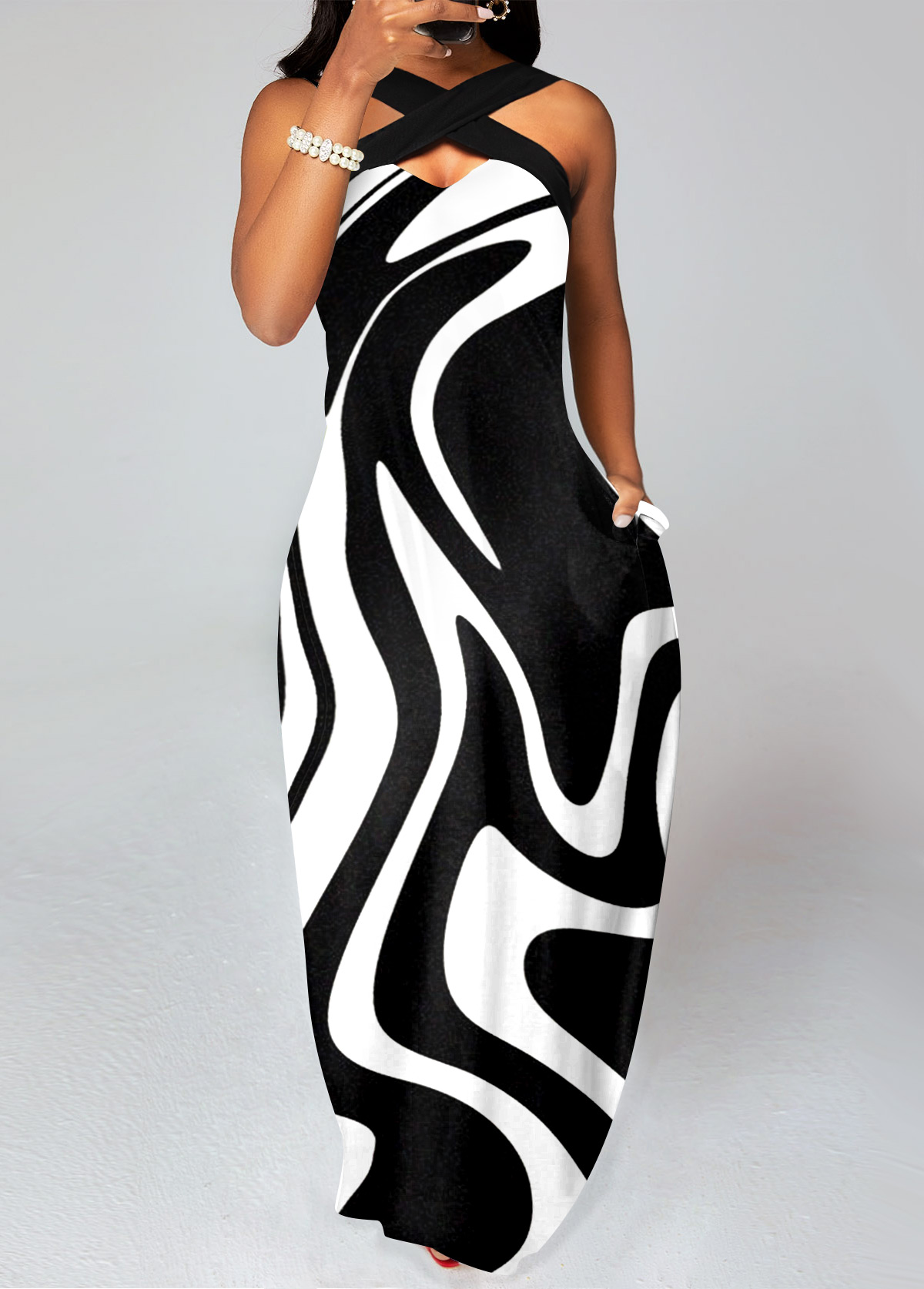 Plus Size Geometric Print Maxi O Shape Dress