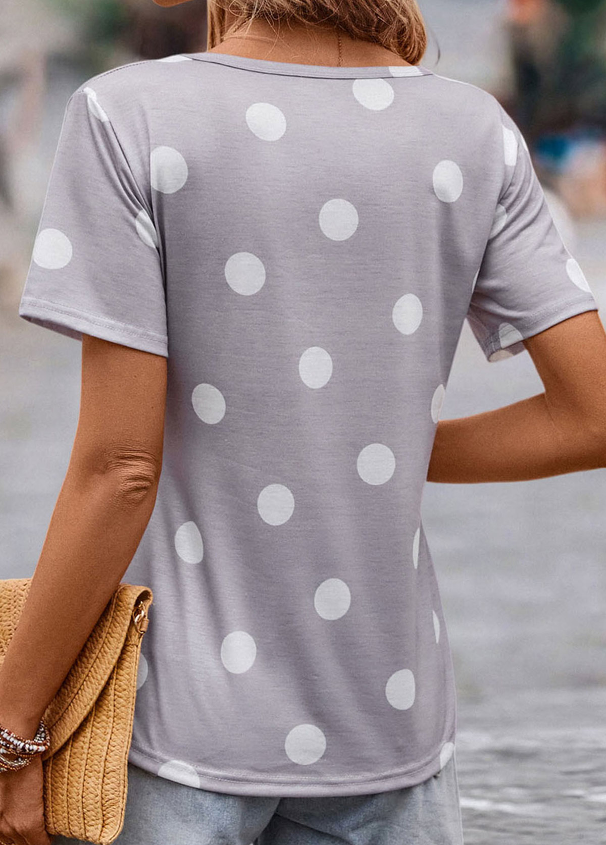 Grey Lightweight Polka Dot Short Sleeve T Shirt