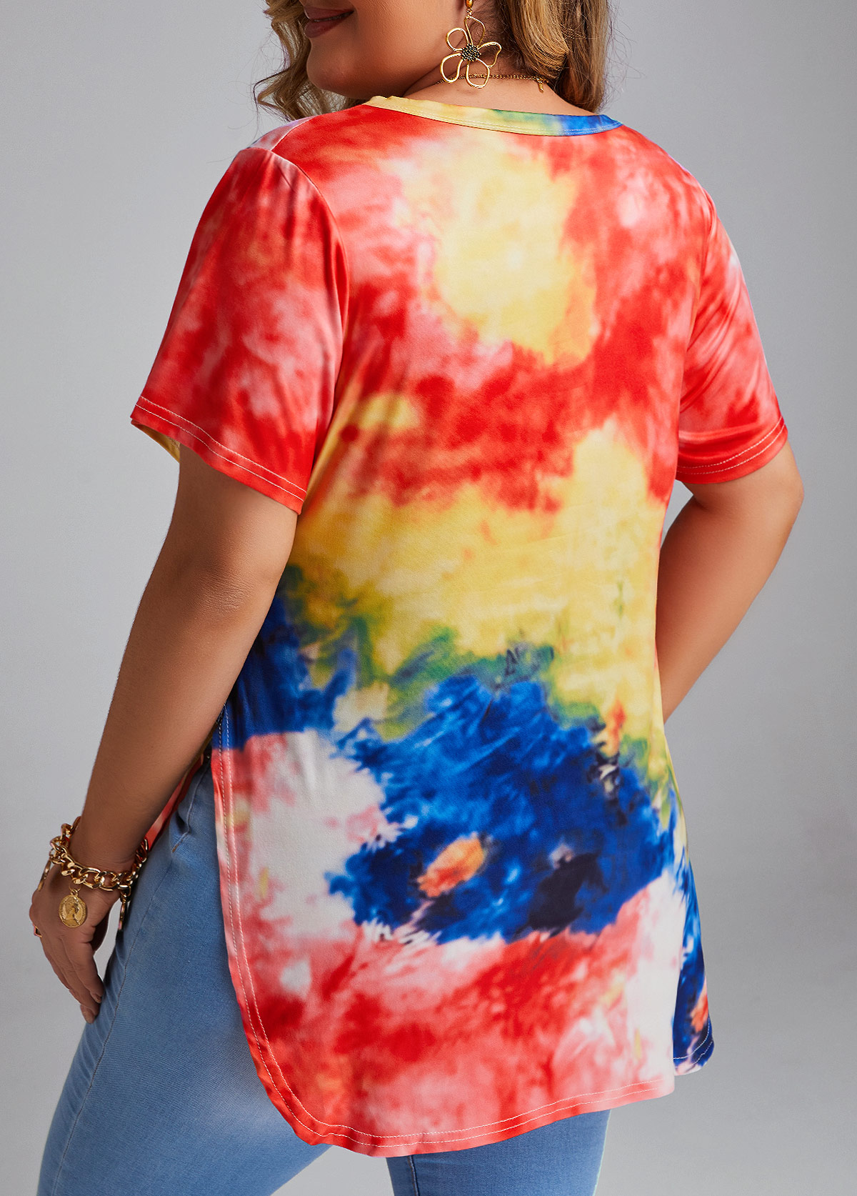 Multi Color Split Plus Size T Shirt