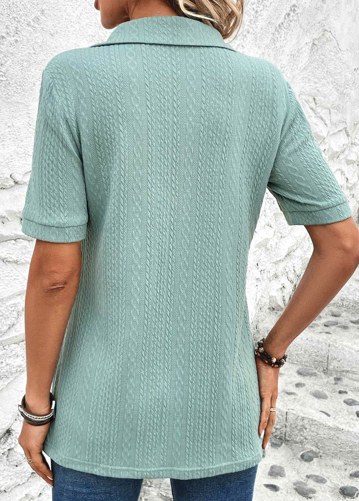 Plus Size Mint Green Eyelet Short Sleeve Blouse | picture 