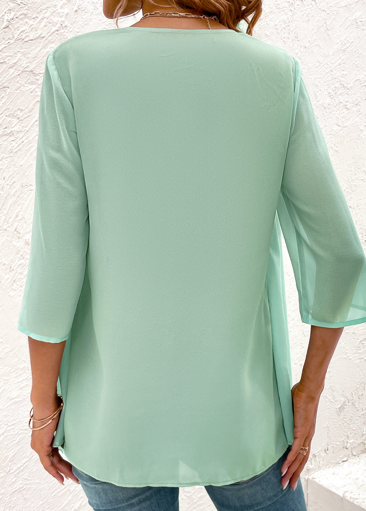 Mint Green Lace Fake 2in1 Blouse
